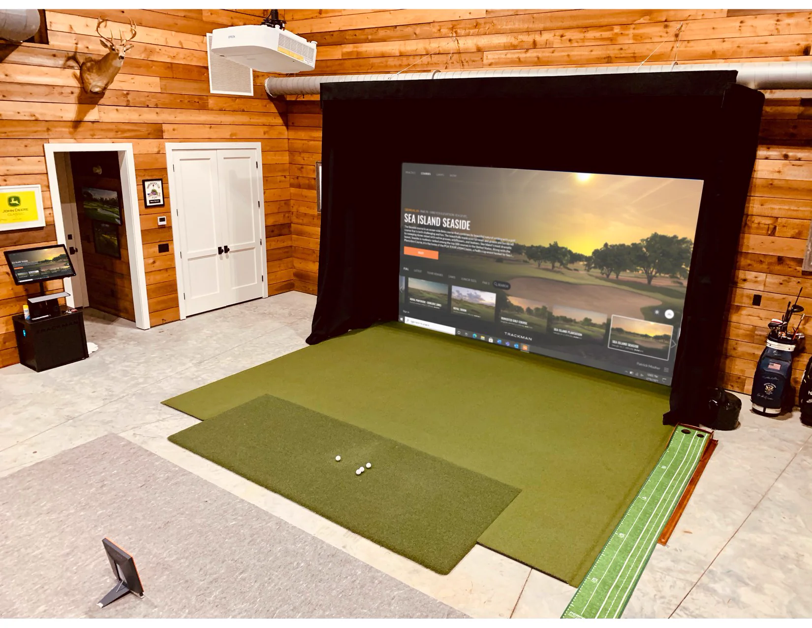 Screenshot Golf screen deployed across a home garage simulator bay